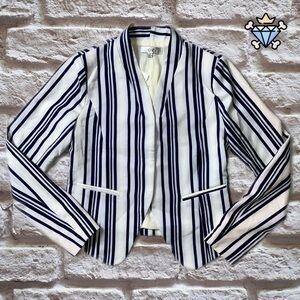 OVI NAVY STRIPED PATTERN OPEN FRONT BLAZER OVERCOAT SIZE MEDIUM WOMENS OUTERWEAR